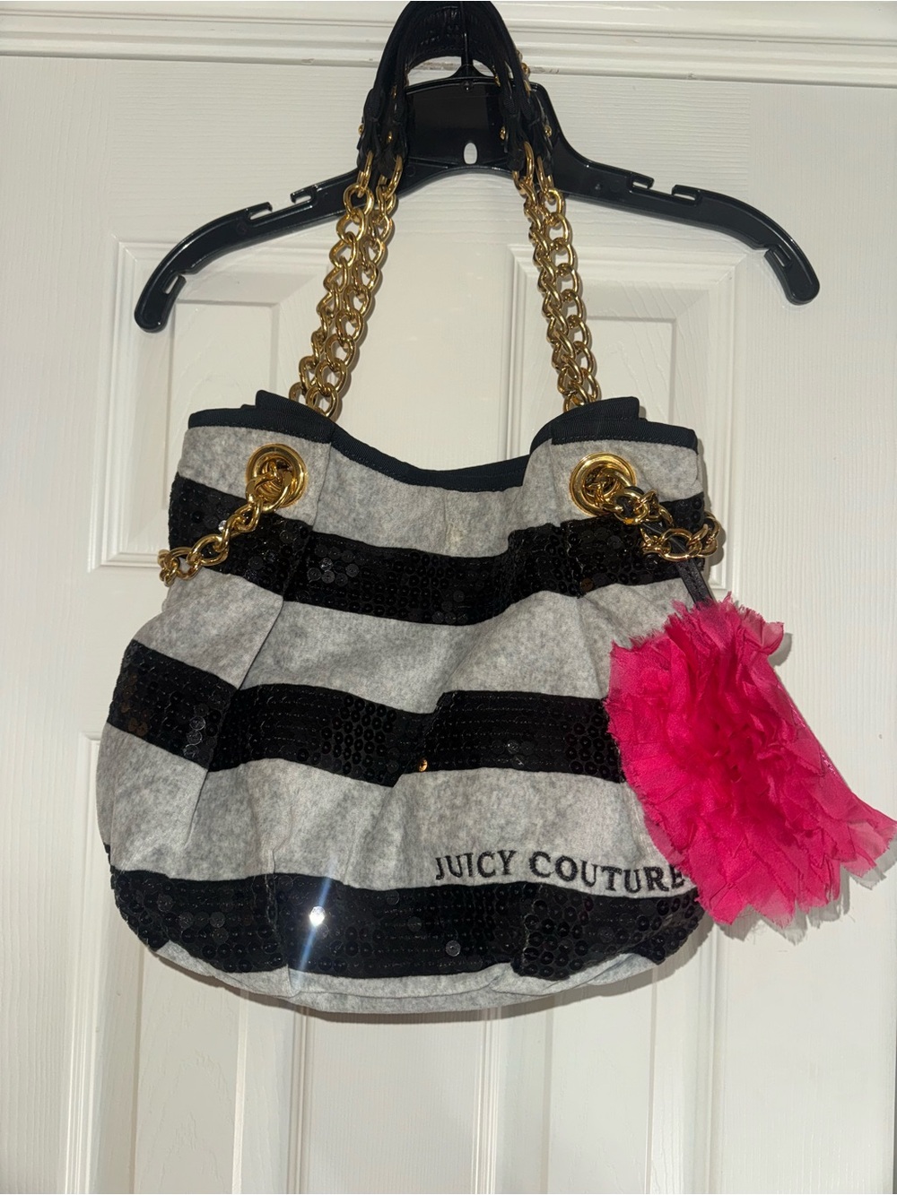 NWOT Juicy Couture Black & Gray Striped Shoulder Bag